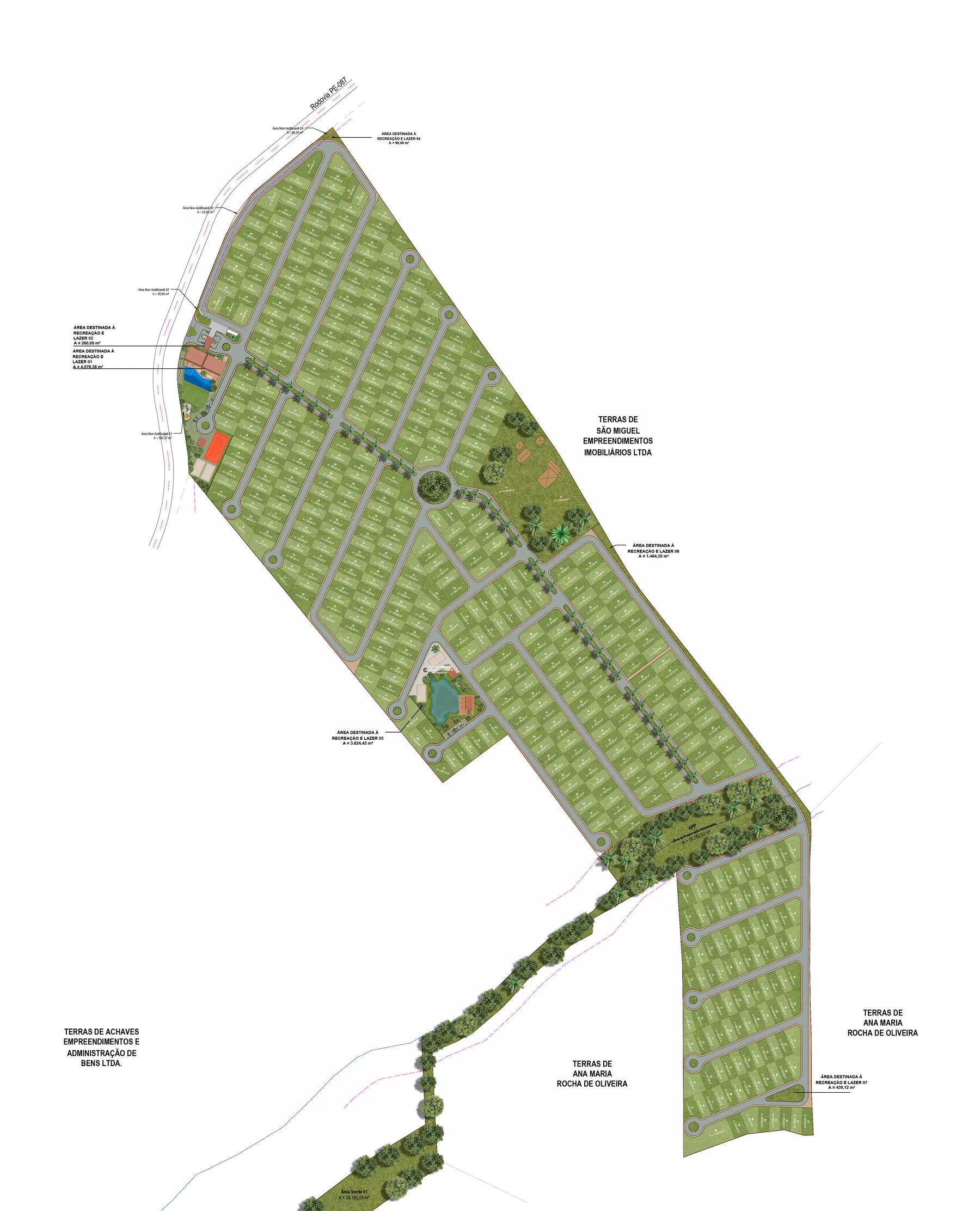 Implantação geral do ALTAVISTA GRAVATÁ RESIDENCE com os 550 lotes numerados