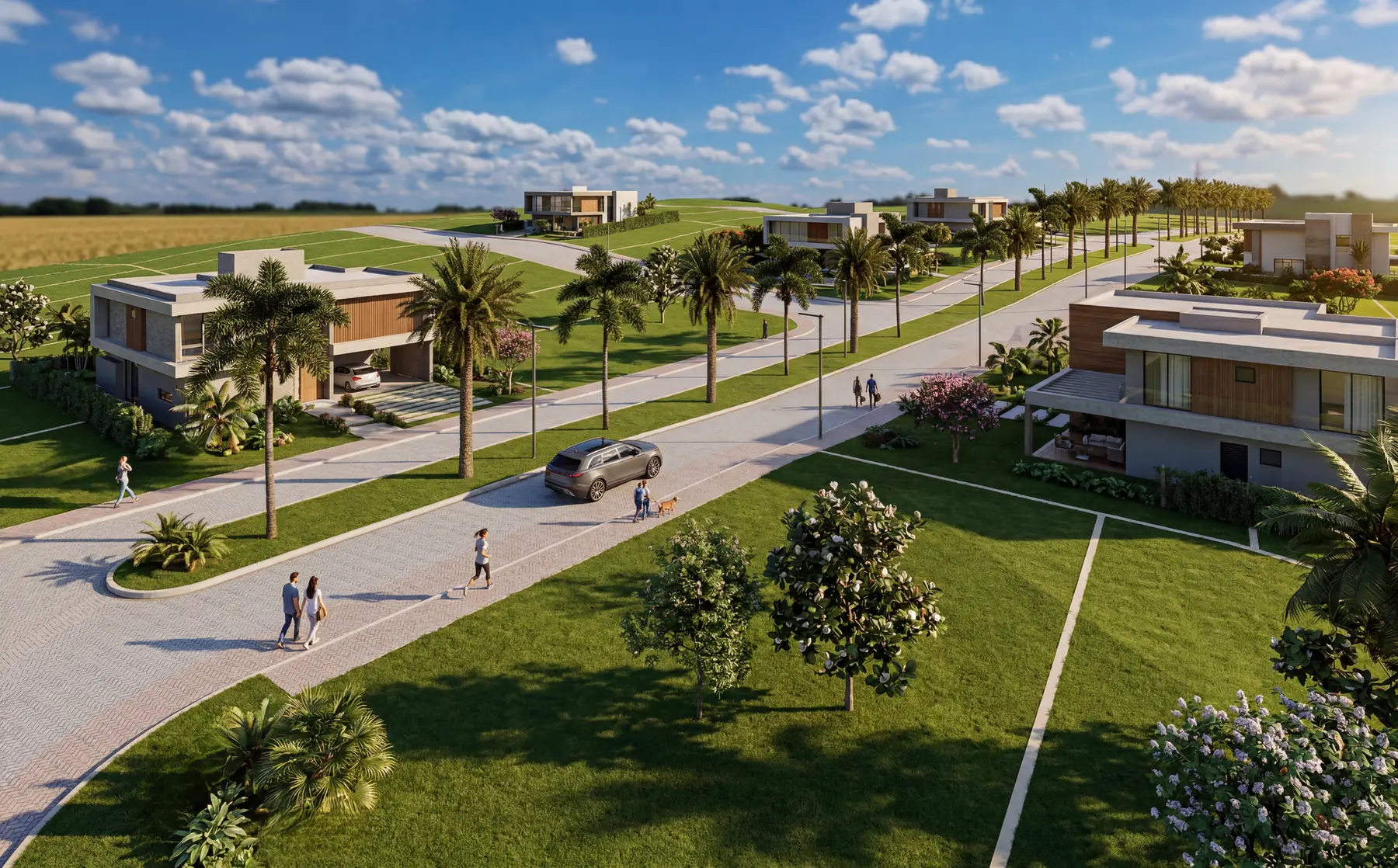 Render aéreo das ruas arborizadas do ALTAVISTA GRAVATÁ RESIDENCE